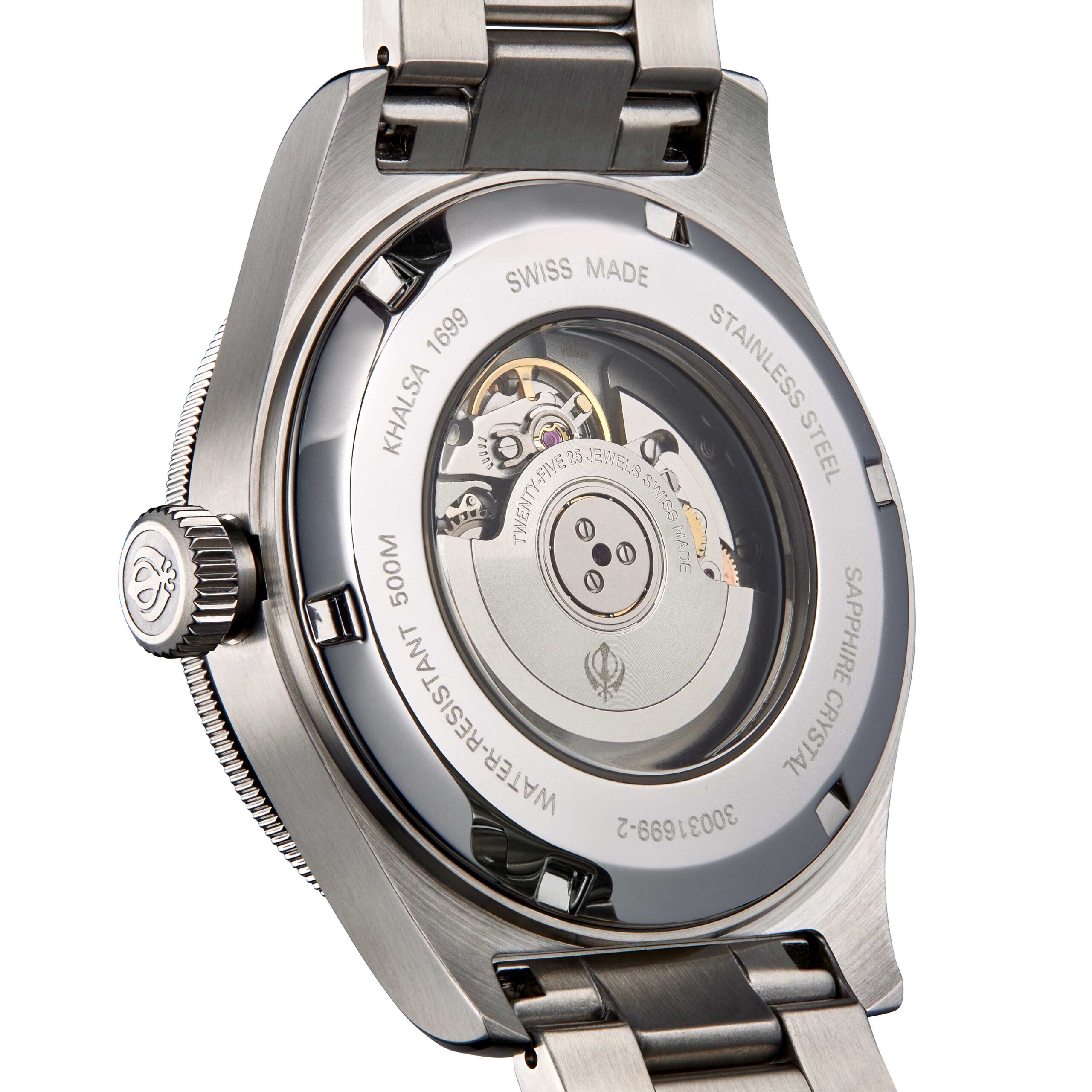 Swiss made watch product Photography displaying the back case, showing off the inside components that make the watch work, photographed and Studio