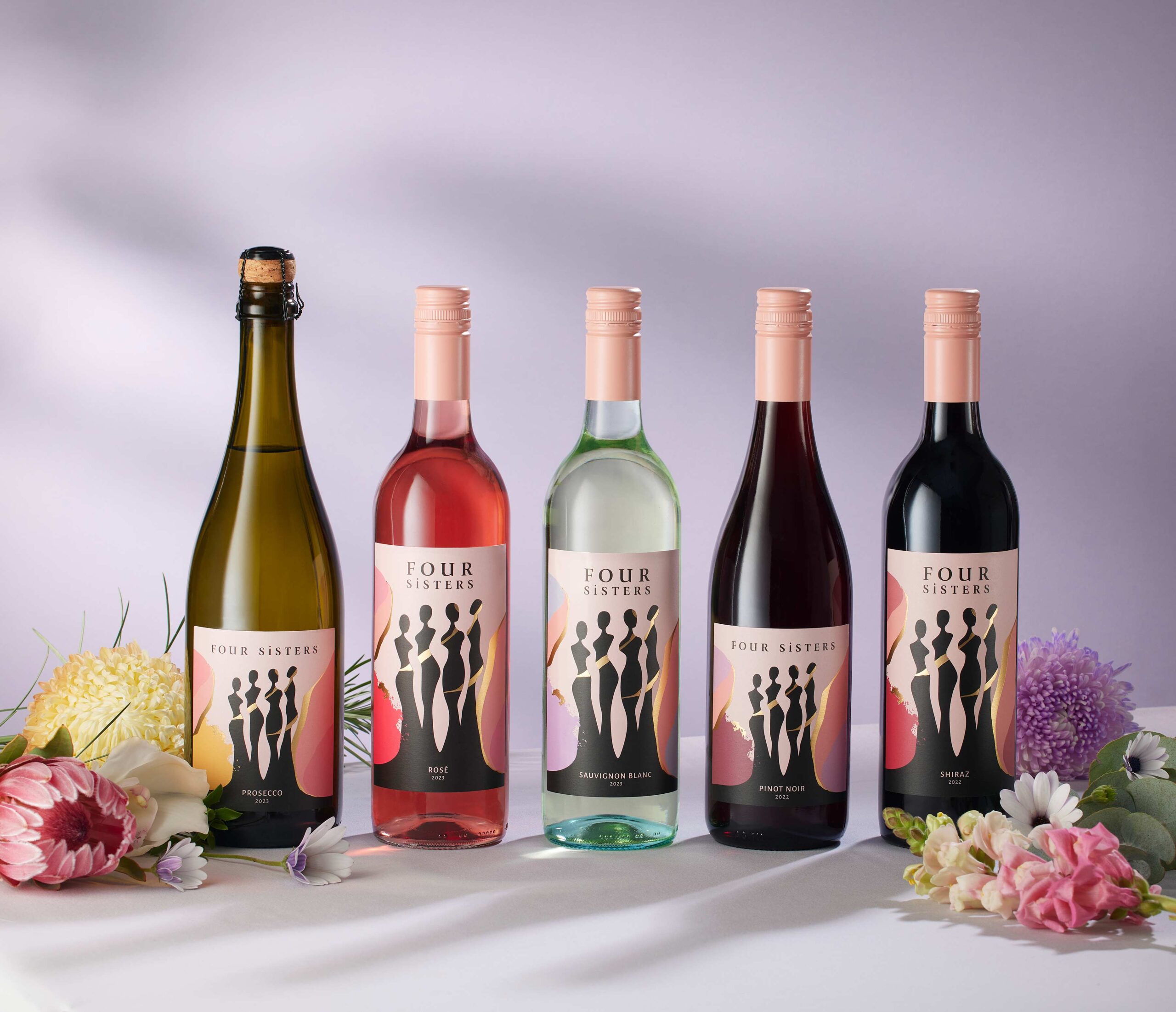 4 Sisters Wine product photography in studio with props